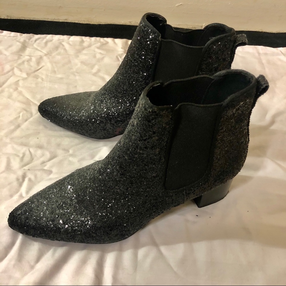 Glitter slip on ankle boots